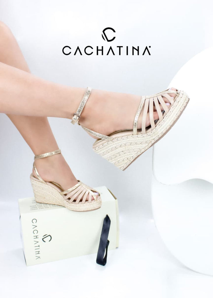 PLATAFORMA CAIRO - FOLIA ORO DOLLAR X FRAPPE - ALTURA 7.5 (10 CM) - CALZADO CACHATINA