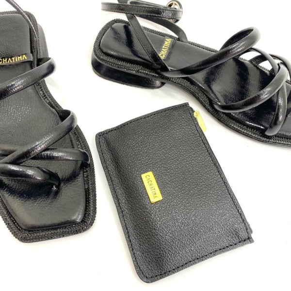 PORTA TARJETA CACHATINA - EGO - CUERO NEGRO