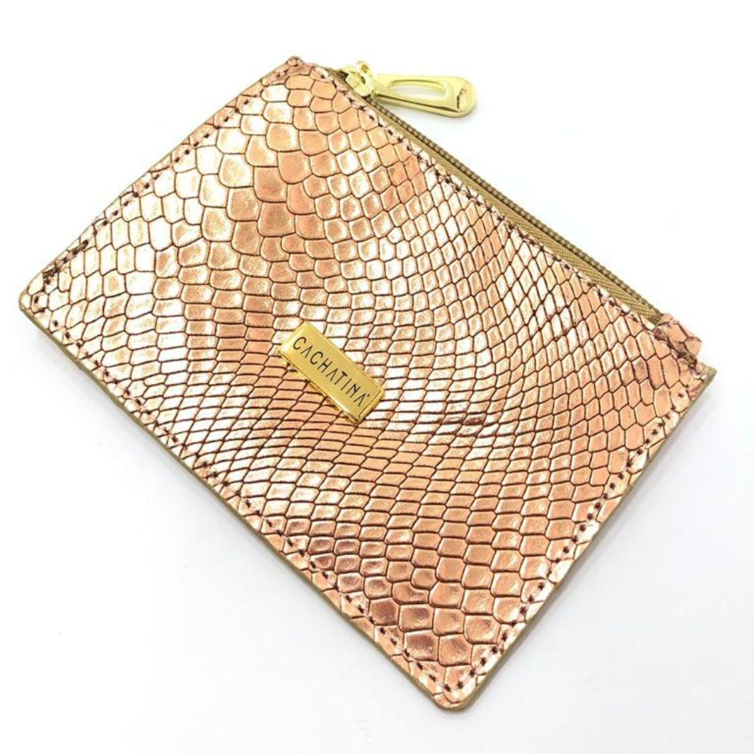 PORTA TARJETA CACHATINA - EGO - CUERO SNAKE ORO ROSA