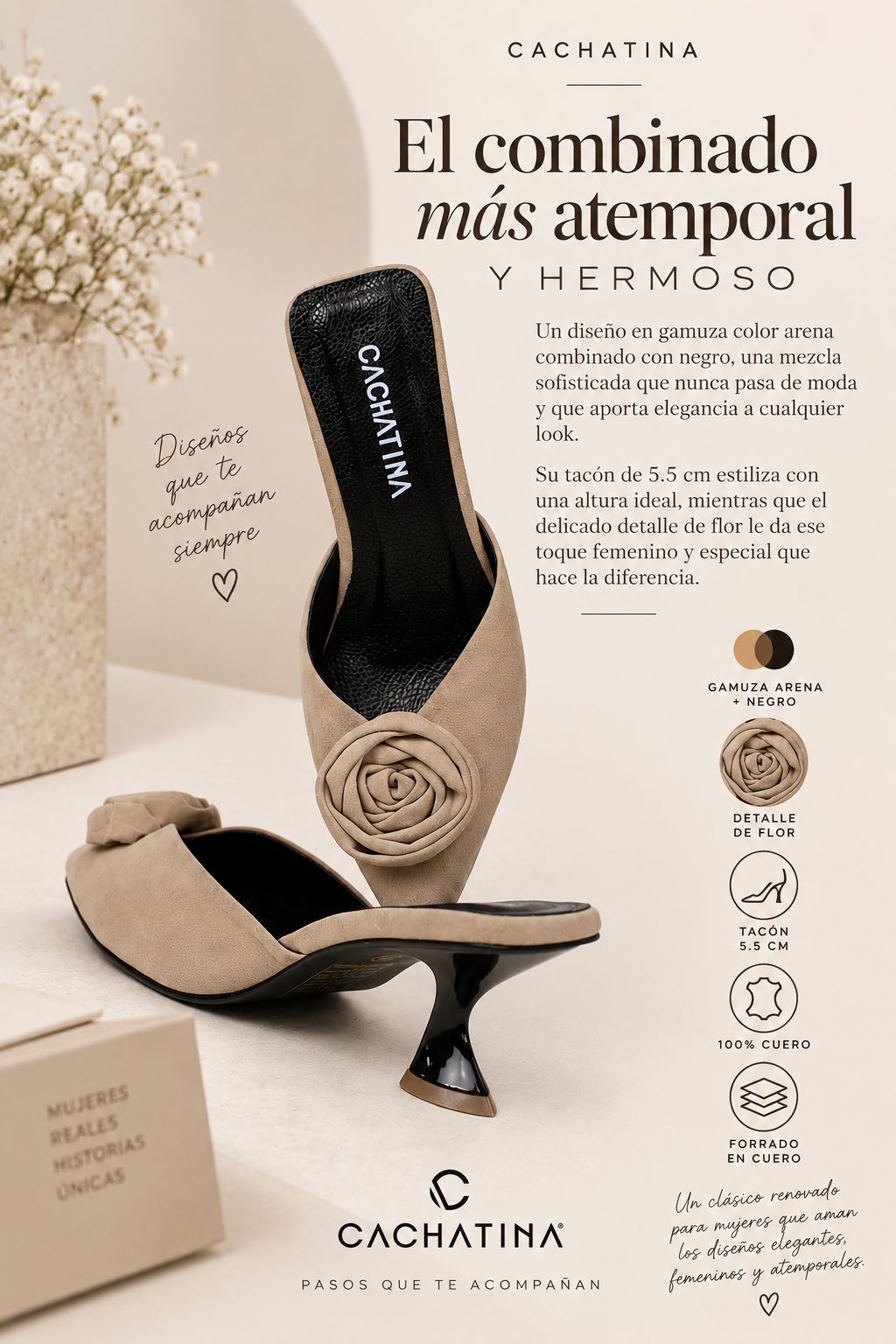 STILETO VELA STORE - GAMUZA ARENA X NEGRO - ALTURA 5.5