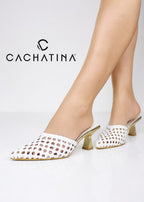 STILETO JULIETTE - CAPELLADA BLANCA X BAMBIE DORADO - ALTURA 5.5 (8 CM) - CALZADO CACHATINA