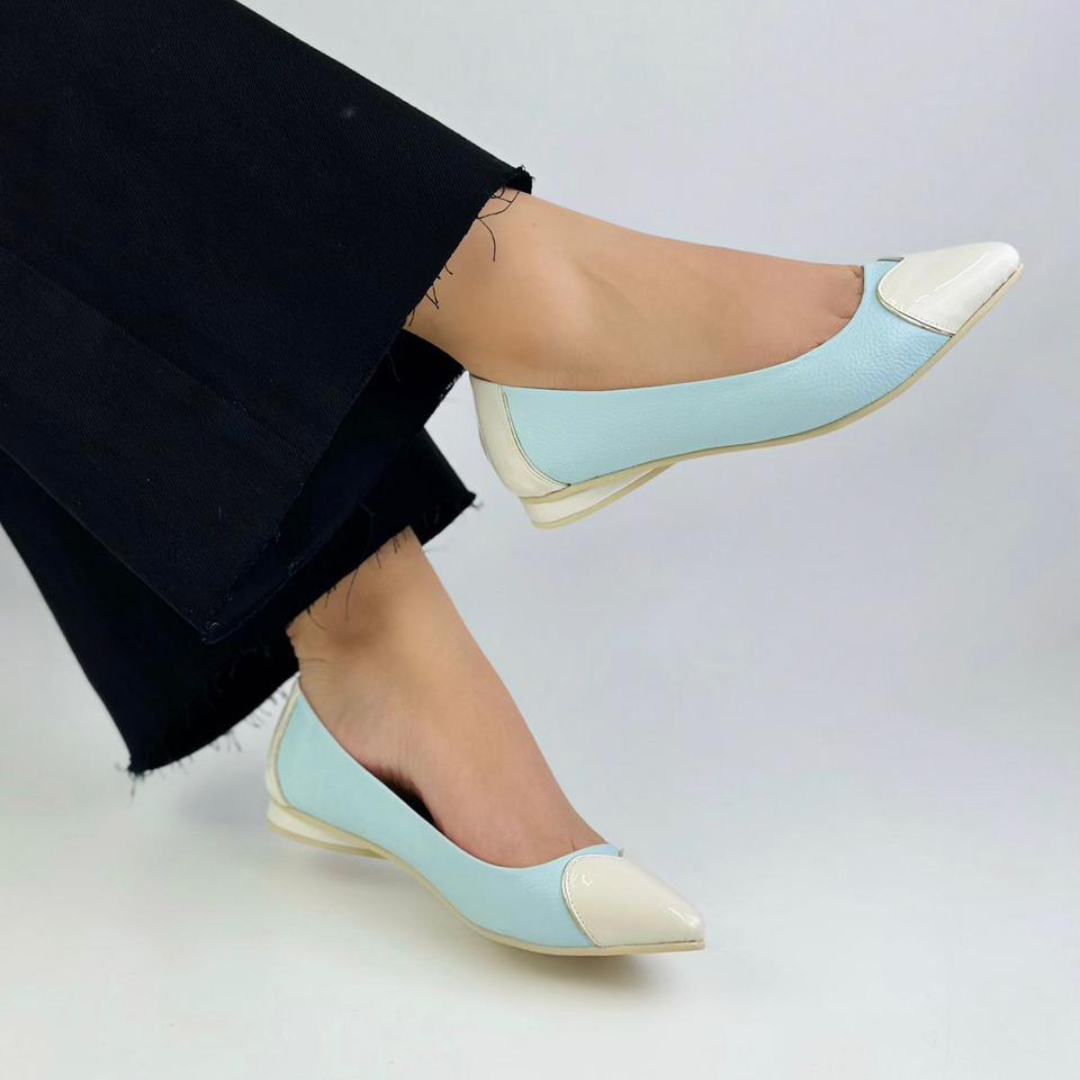 CALZADO CACHATINA - SANDALIA BALETA MUJER - ABBA - CUERO CHAROL TALCO X CELESTE