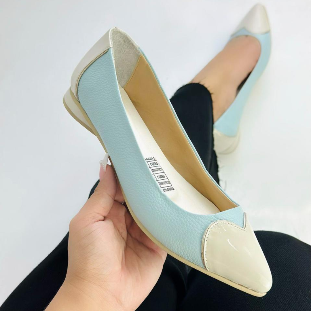 CALZADO CACHATINA - SANDALIA BALETA MUJER - ABBA - CUERO CHAROL TALCO X CELESTE