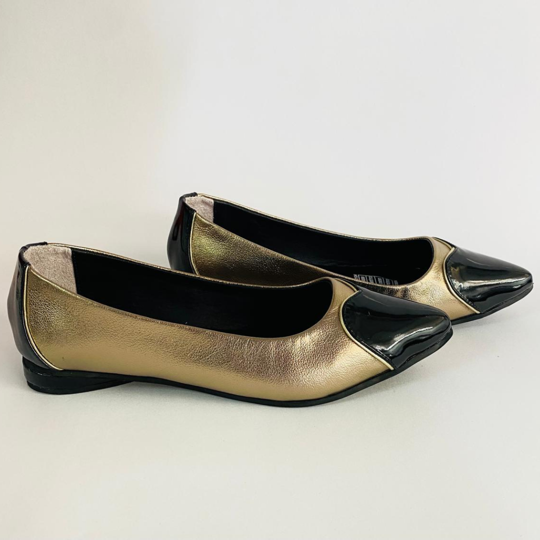 CALZADO CACHATINA - SANDALIA BALETA MUJER - ABBA - CUERO LUNA LISO X CHAROL NEGRO