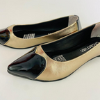 CALZADO CACHATINA - SANDALIA BALETA MUJER - ABBA - CUERO LUNA LISO X CHAROL NEGRO