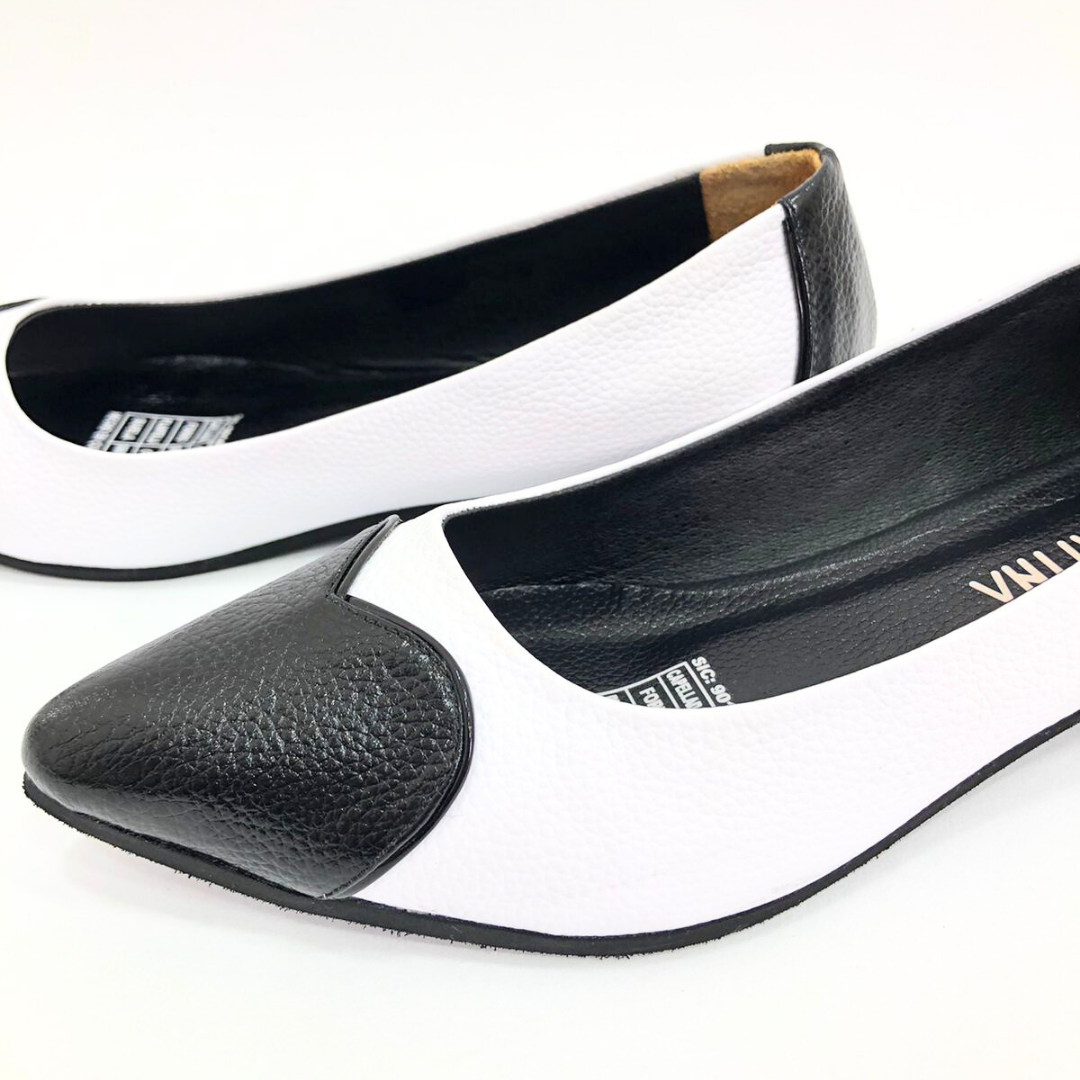 CALZADO CACHATINA - SANDALIA BALETA MUJER - ABBA - CUERO BLANCO X NEGRO