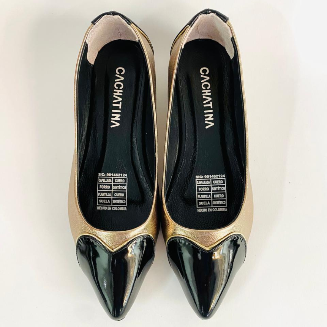 CALZADO CACHATINA - SANDALIA BALETA MUJER - ABBA - CUERO LUNA LISO X CHAROL NEGRO