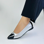 CALZADO CACHATINA - SANDALIA BALETA MUJER - ABBA - CUERO CHAROL NEGRO X PLATEADO