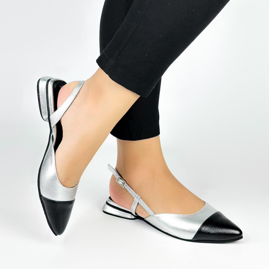 CALZADO CACHATINA - ZUECO MUJER - EMMA - CUERO PLATEADO X NEGRO