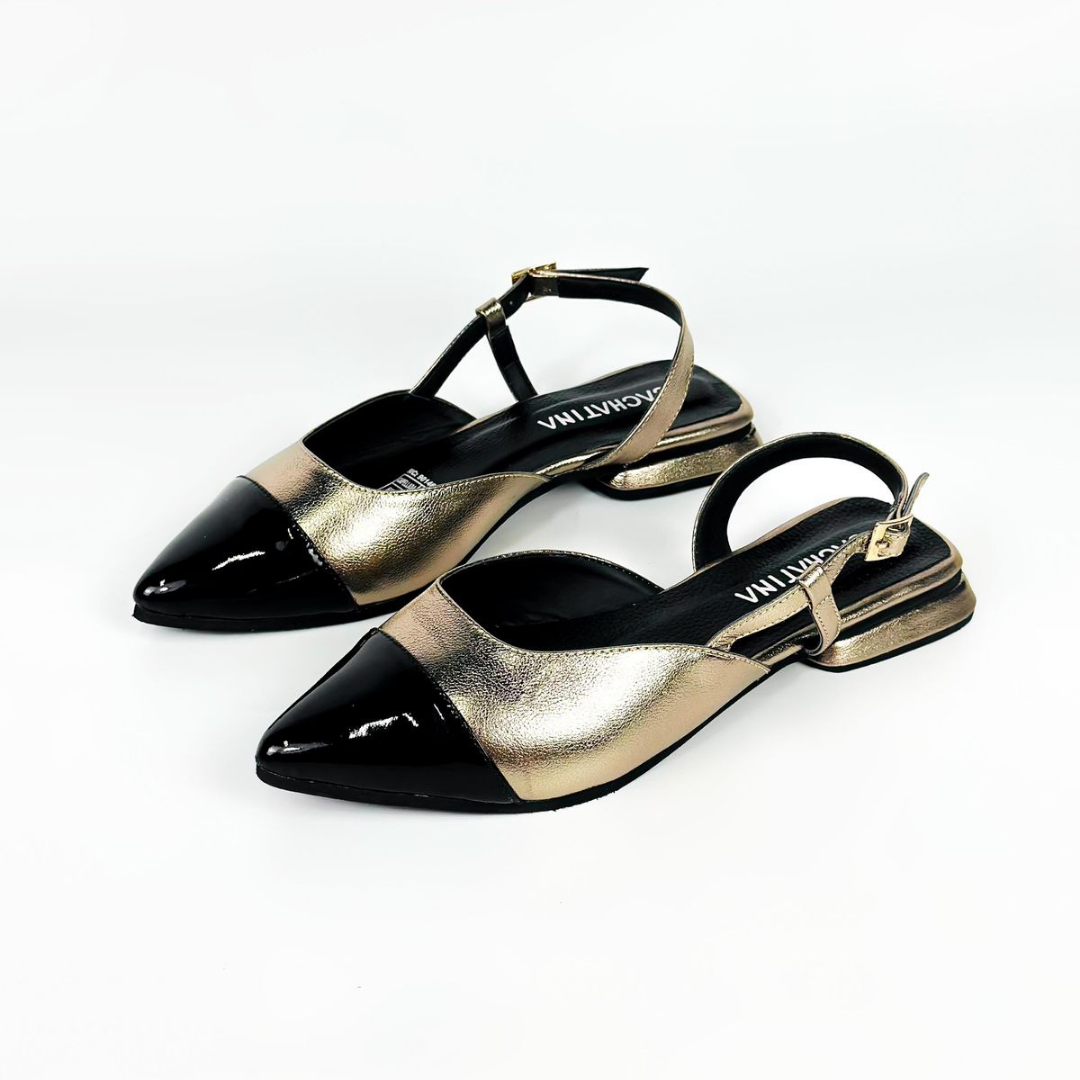 CALZADO CACHATINA - ZUECO MUJER - EMMA - CUERO LUNA LISO X CHAROL NEGRO