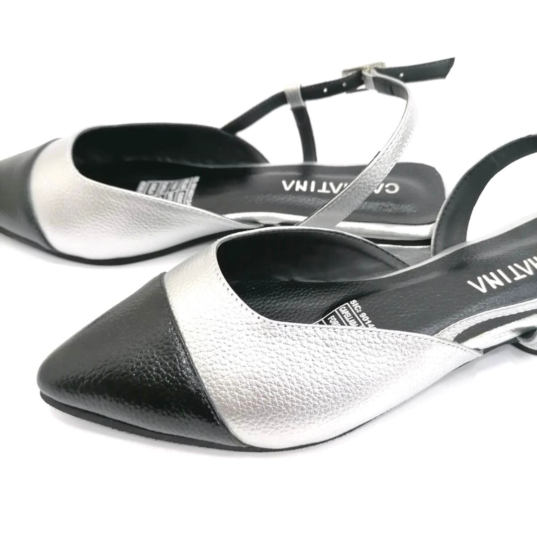 CALZADO CACHATINA - ZUECO MUJER - EMMA - CUERO PLATEADO X NEGRO