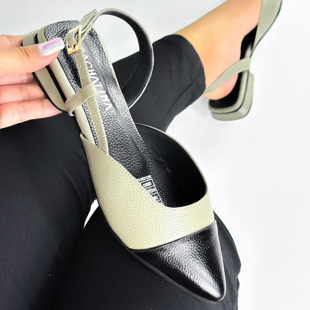 CALZADO CACHATINA - ZUECO MUJER - EMMA - CUERO BAMBIE VERDE ALOE X  NEGRO