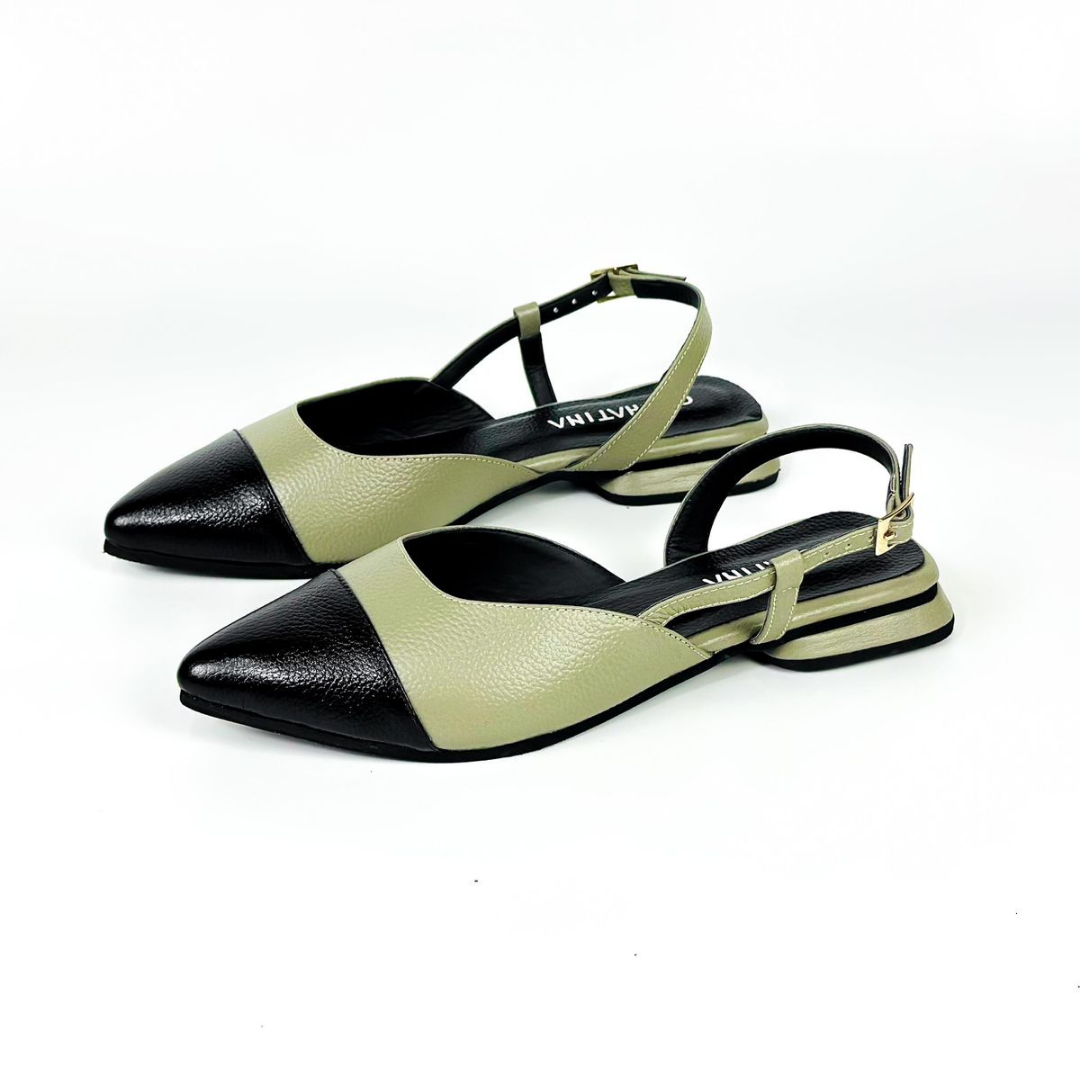 CALZADO CACHATINA - ZUECO MUJER - EMMA - CUERO BAMBIE VERDE ALOE X  NEGRO