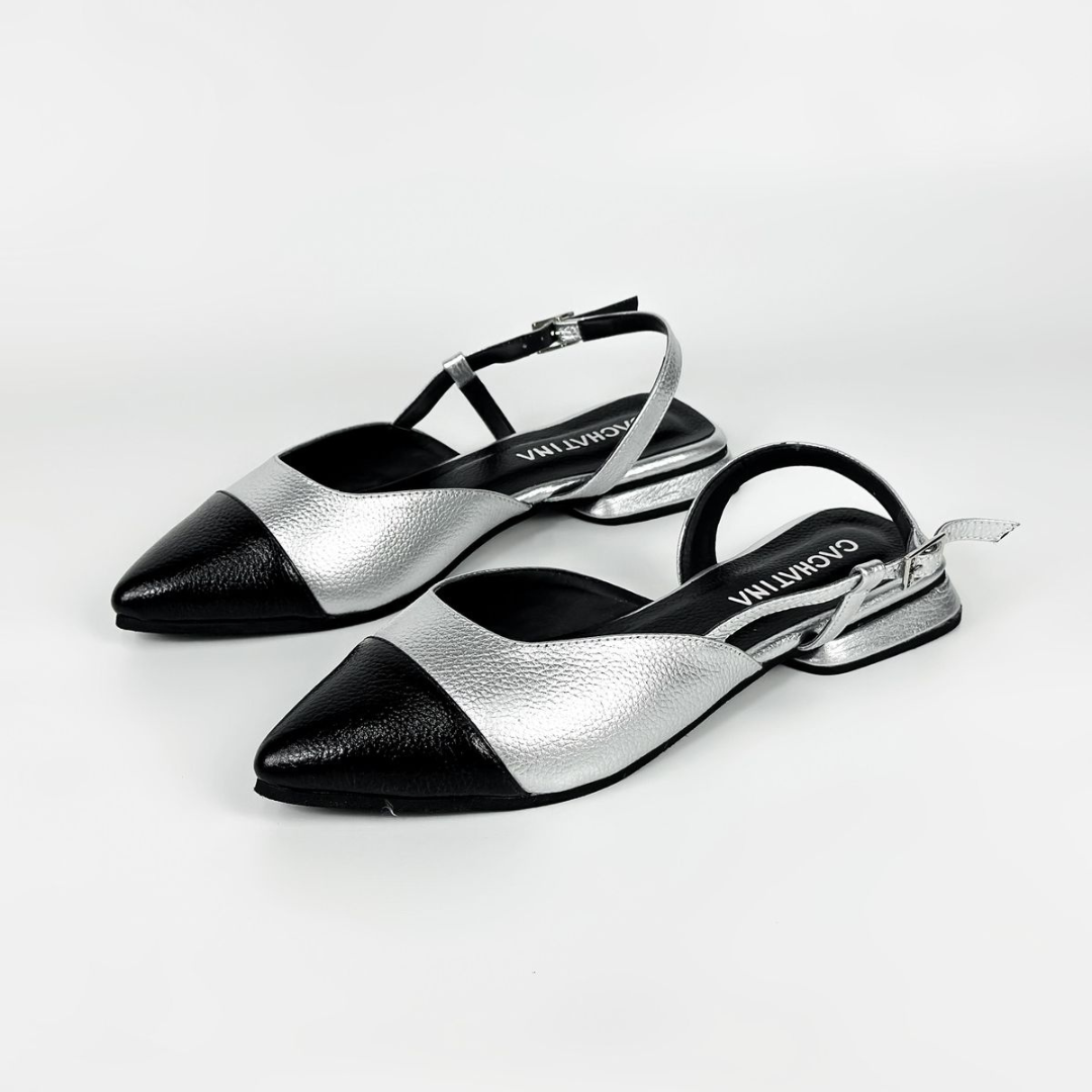 CALZADO CACHATINA - ZUECO MUJER - EMMA - CUERO PLATEADO X NEGRO