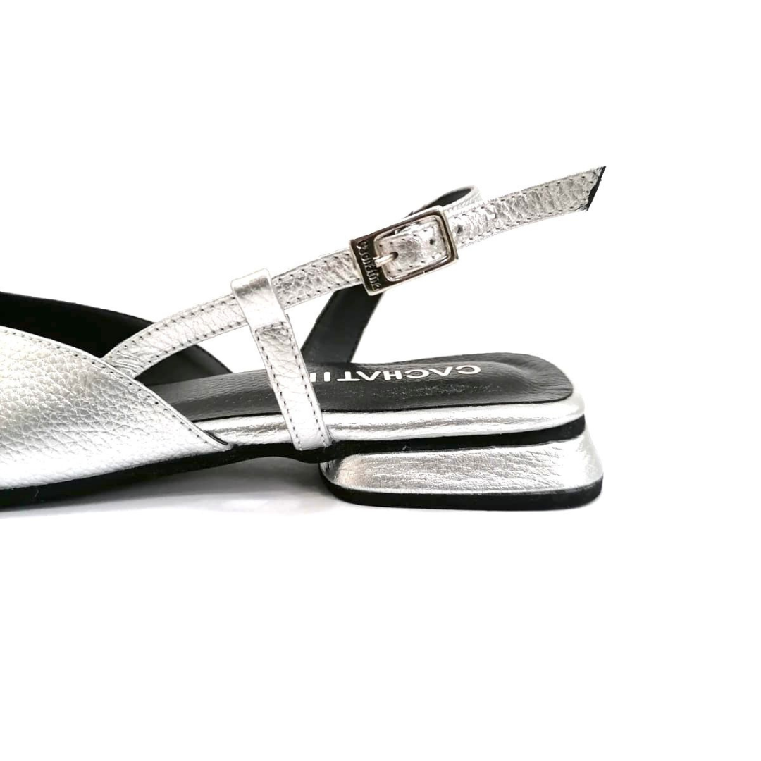 CALZADO CACHATINA - ZUECO MUJER - EMMA - CUERO PLATEADO X NEGRO