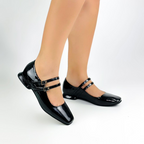CALZADO CACHATINA - SANDALIA BALETA MUJER - EUGENIA - CUERO CHAROL NEGRO