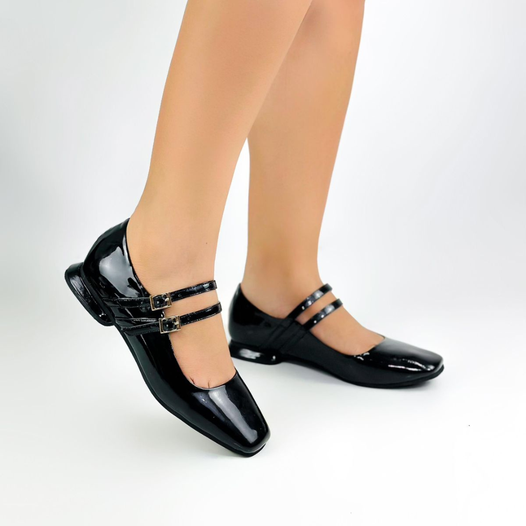 CALZADO CACHATINA - SANDALIA BALETA MUJER - EUGENIA - CUERO CHAROL NEGRO