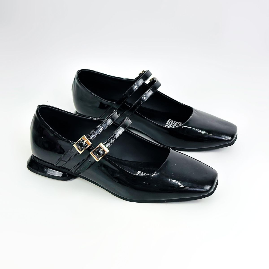 CALZADO CACHATINA - SANDALIA BALETA MUJER - EUGENIA - CUERO CHAROL NEGRO