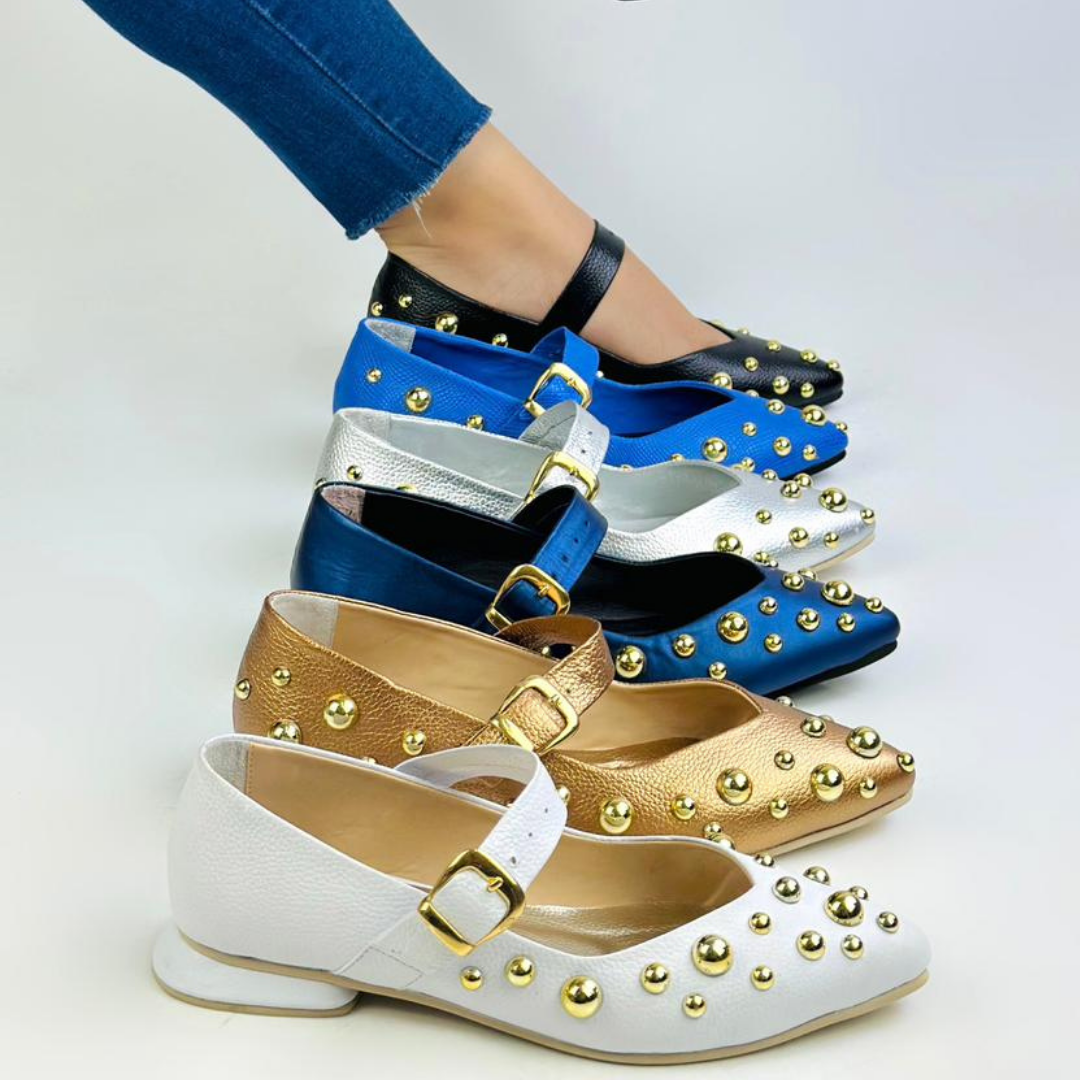 CALZADO CACHATINA - SANDALIA BALETA MUJER - FARYDA - CUERO DIAMANTE MORAZUL
