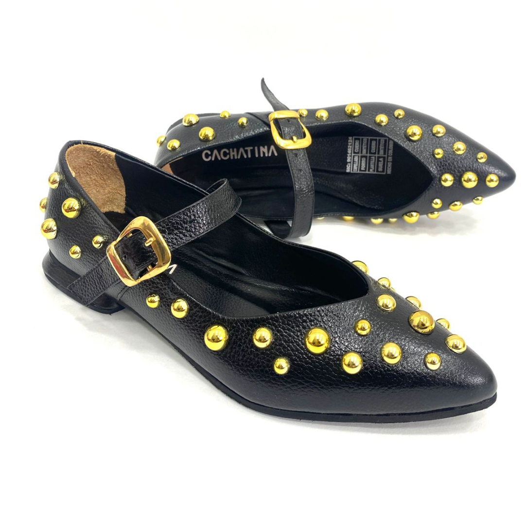 CALZADO CACHATINA - SANDALIA BALETA MUJER - FARYDA - CUERO NEGRO