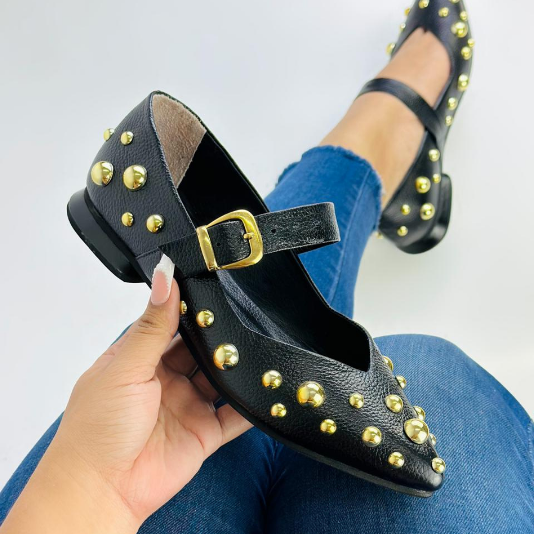 CALZADO CACHATINA - SANDALIA BALETA MUJER - FARYDA - CUERO NEGRO
