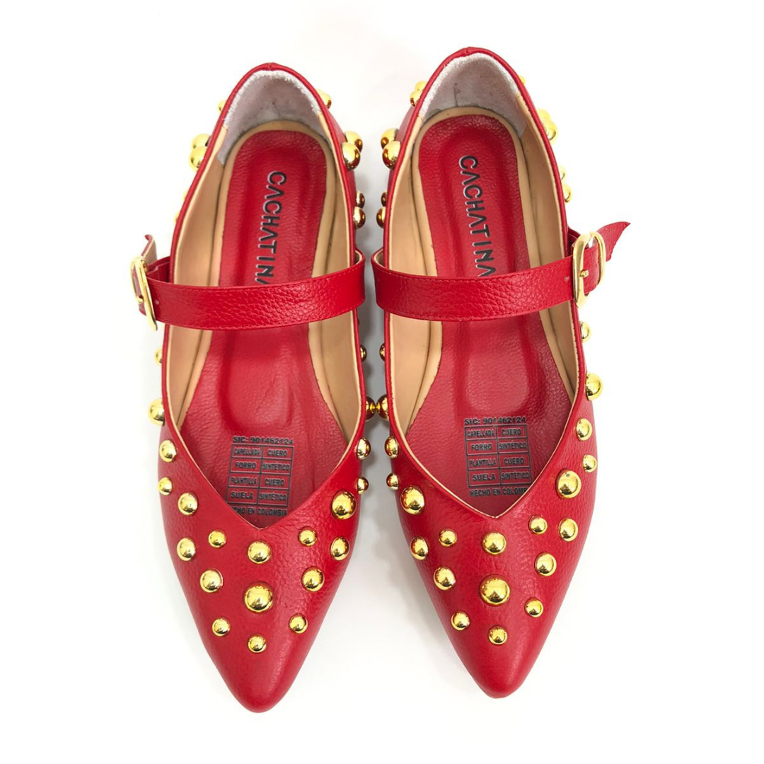CALZADO CACHATINA - SANDALIA BALETA MUJER - FARYDA - CUERO ROJO