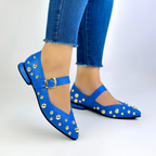 CALZADO CACHATINA - SANDALIA BALETA MUJER - FARYDA - CUERO DIAMANTE MORAZUL