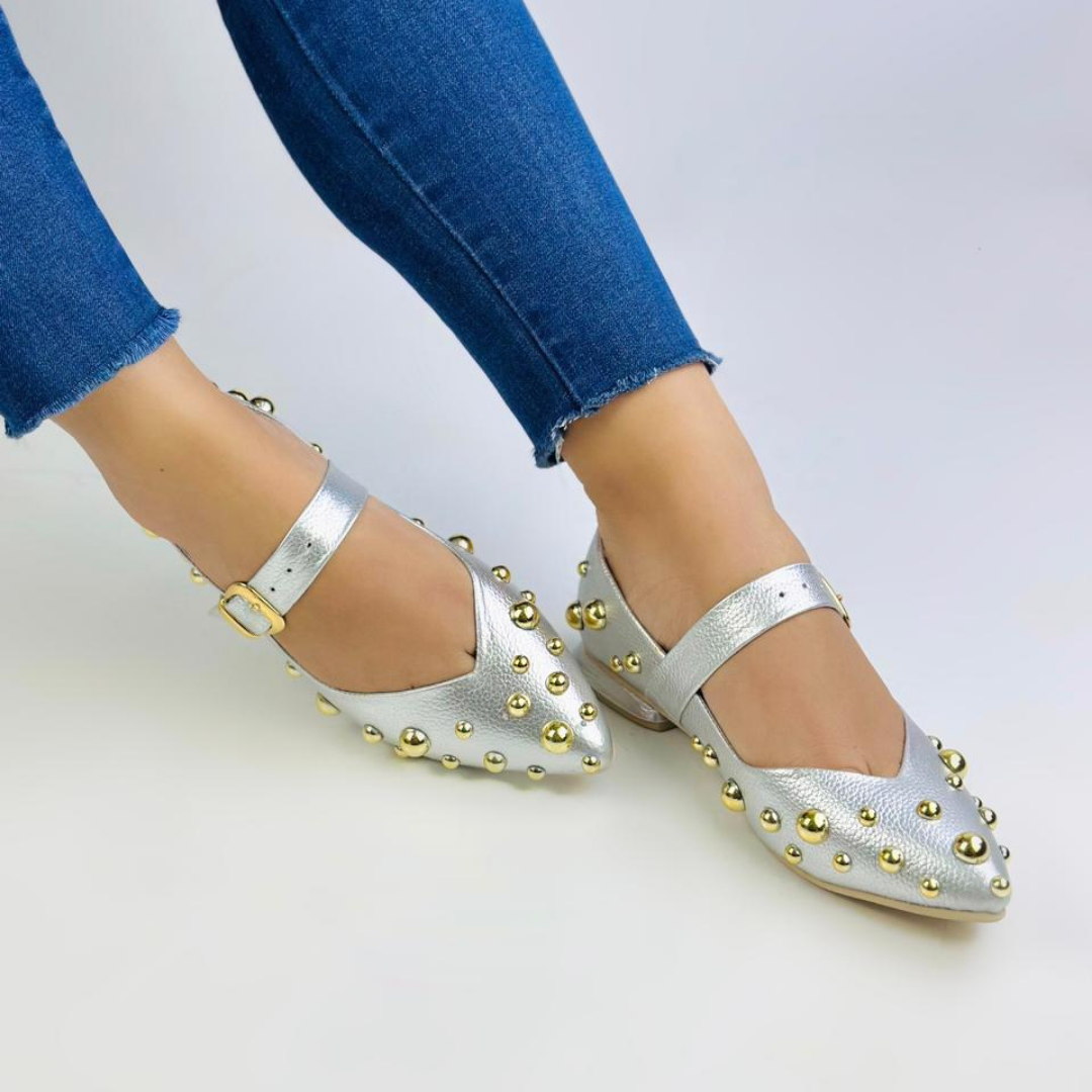 CALZADO CACHATINA - SANDALIA BALETA MUJER - FARYDA - CUERO PLATEADO