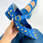 CALZADO CACHATINA - SANDALIA BALETA MUJER - FARYDA - CUERO DIAMANTE MORAZUL
