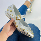 CALZADO CACHATINA - SANDALIA BALETA MUJER - FARYDA - CUERO PLATEADO
