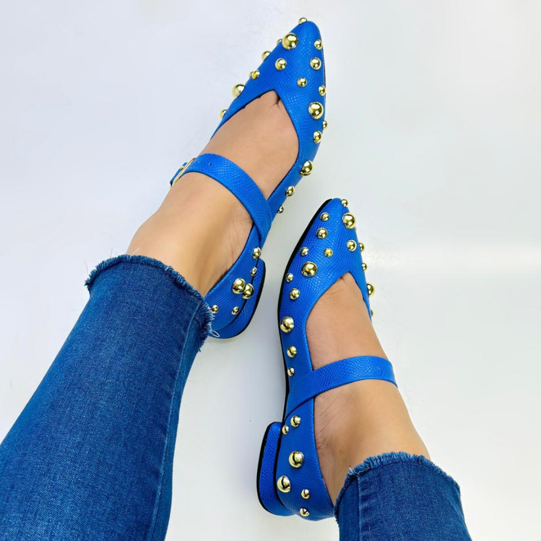 CALZADO CACHATINA - SANDALIA BALETA MUJER - FARYDA - CUERO DIAMANTE MORAZUL