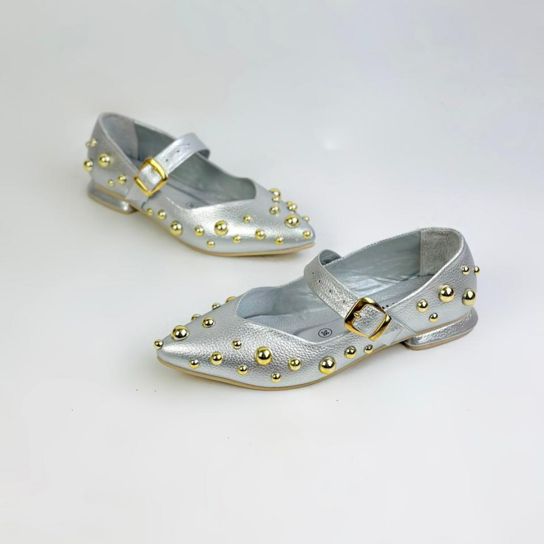 CALZADO CACHATINA - SANDALIA BALETA MUJER - FARYDA - CUERO PLATEADO