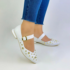 CALZADO CACHATINA - SANDALIA BALETA MUJER - FIORA - CUERO BLANCO