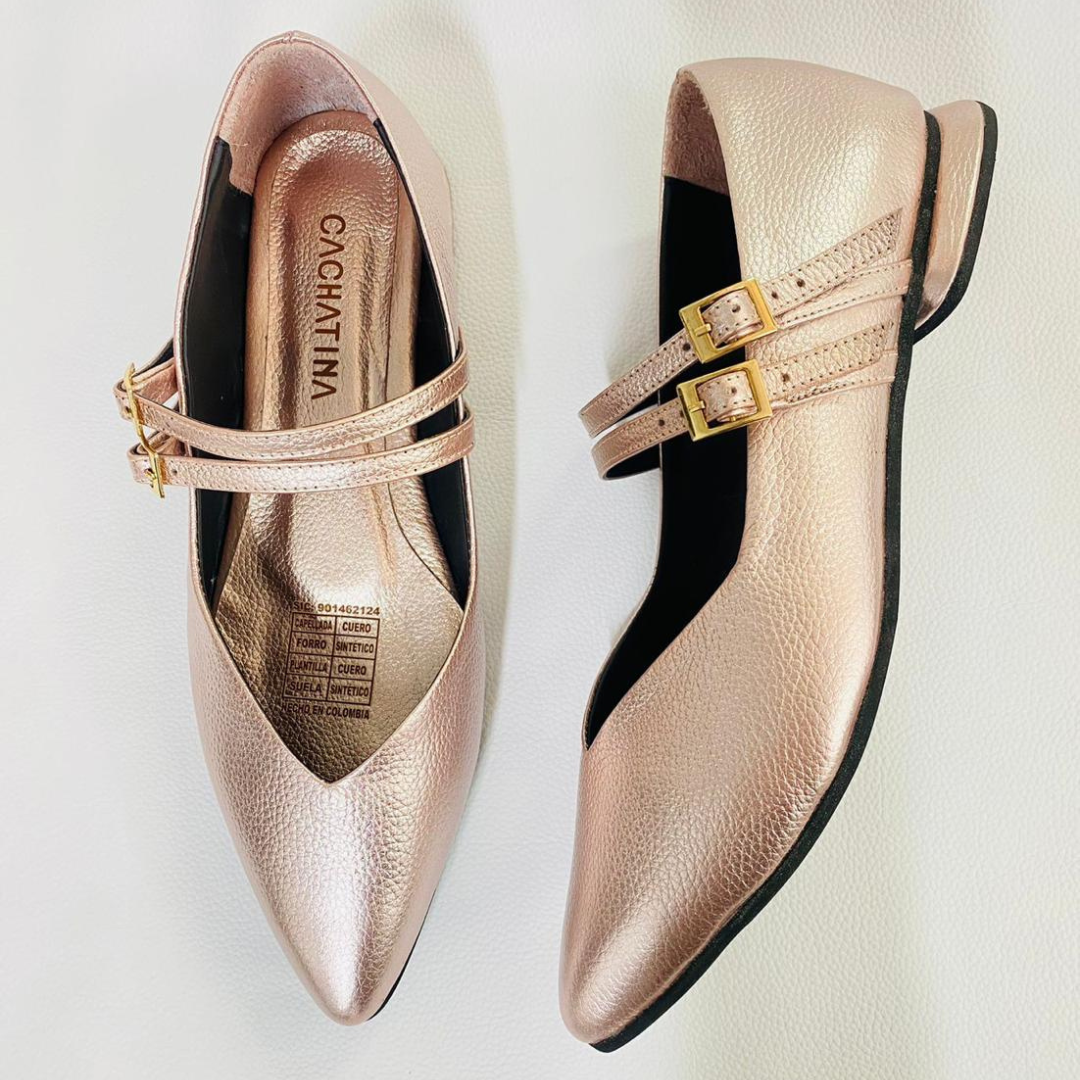 CALZADO CACHATINA - SANDALIA BALETA MUJER - MARIE STORE - CUERO ORO ROSA