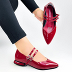 CALZADO CACHATINA - SANDALIA BALETA MUJER - MARIE - CUERO CHAROL ROJO