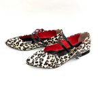 CALZADO CACHATINA - SANDALIA BALETA MUJER - MARIE - CUERO ANIMAL PRINT X ROJO/NEGRO