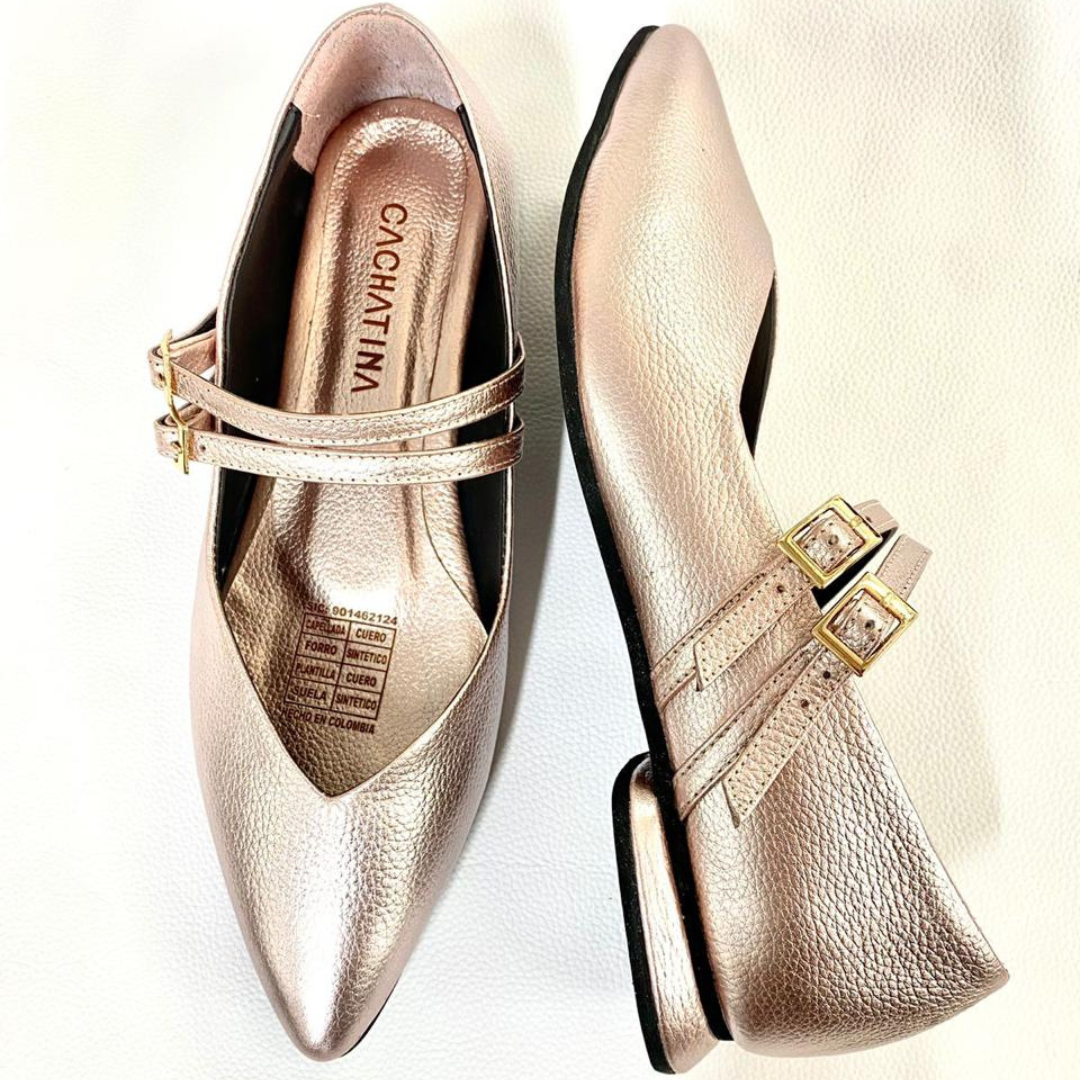 CALZADO CACHATINA - SANDALIA BALETA MUJER - MARIE STORE - CUERO ORO ROSA