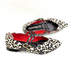 CALZADO CACHATINA - SANDALIA BALETA MUJER - MARIE - CUERO ANIMAL PRINT X ROJO/NEGRO