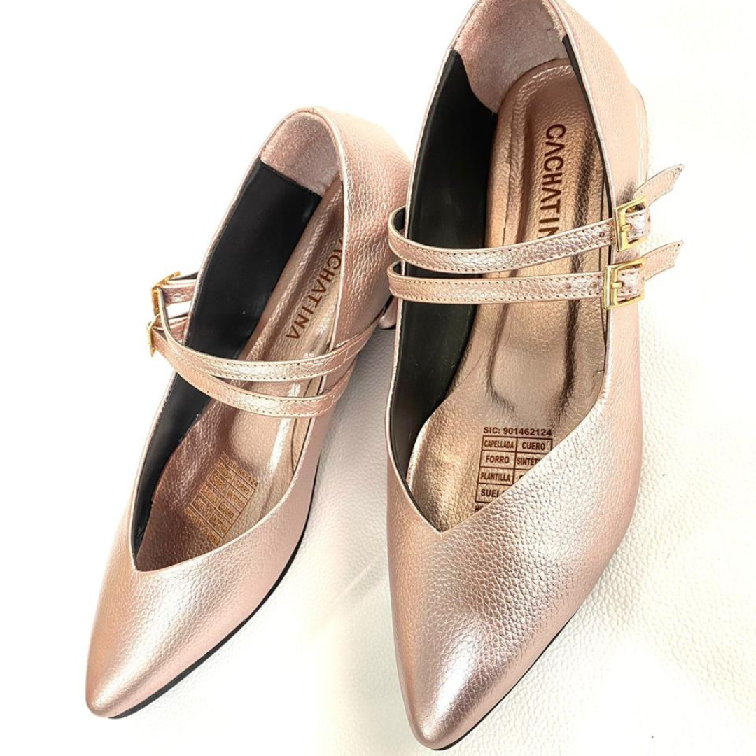 CALZADO CACHATINA - SANDALIA BALETA MUJER - MARIE STORE - CUERO ORO ROSA