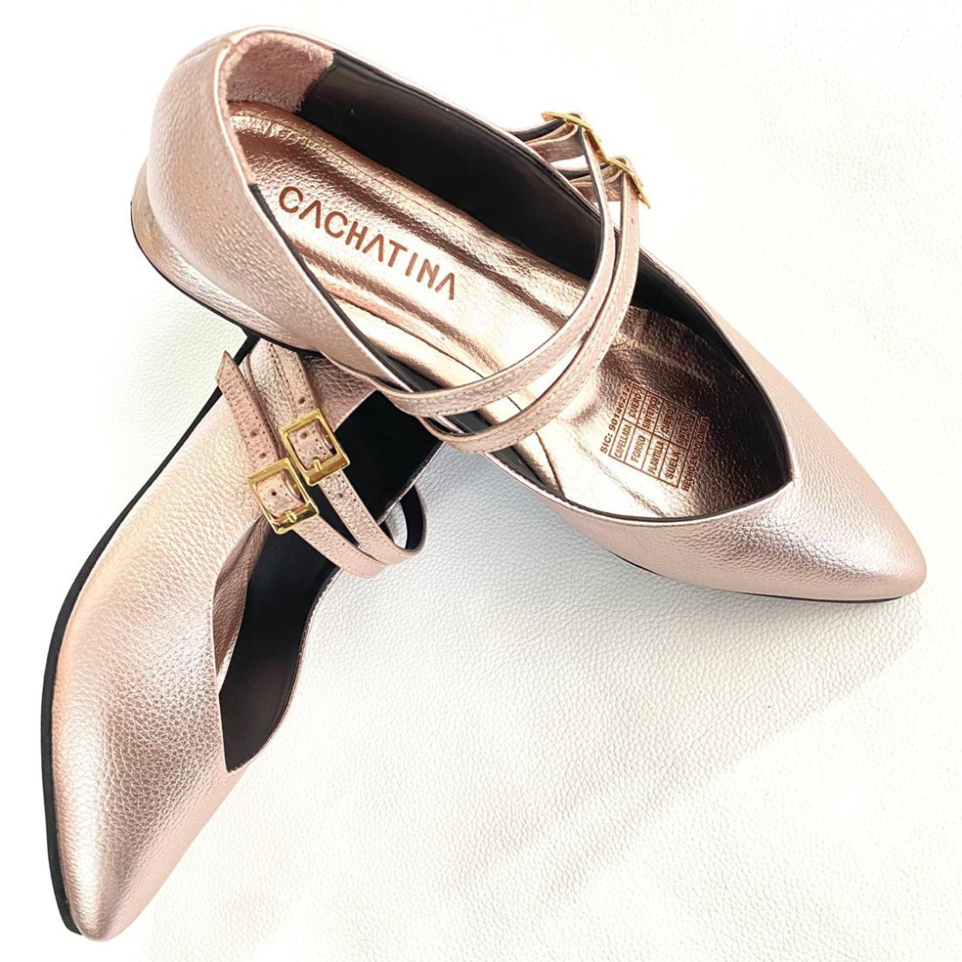 CALZADO CACHATINA - SANDALIA BALETA MUJER - MARIE STORE - CUERO ORO ROSA