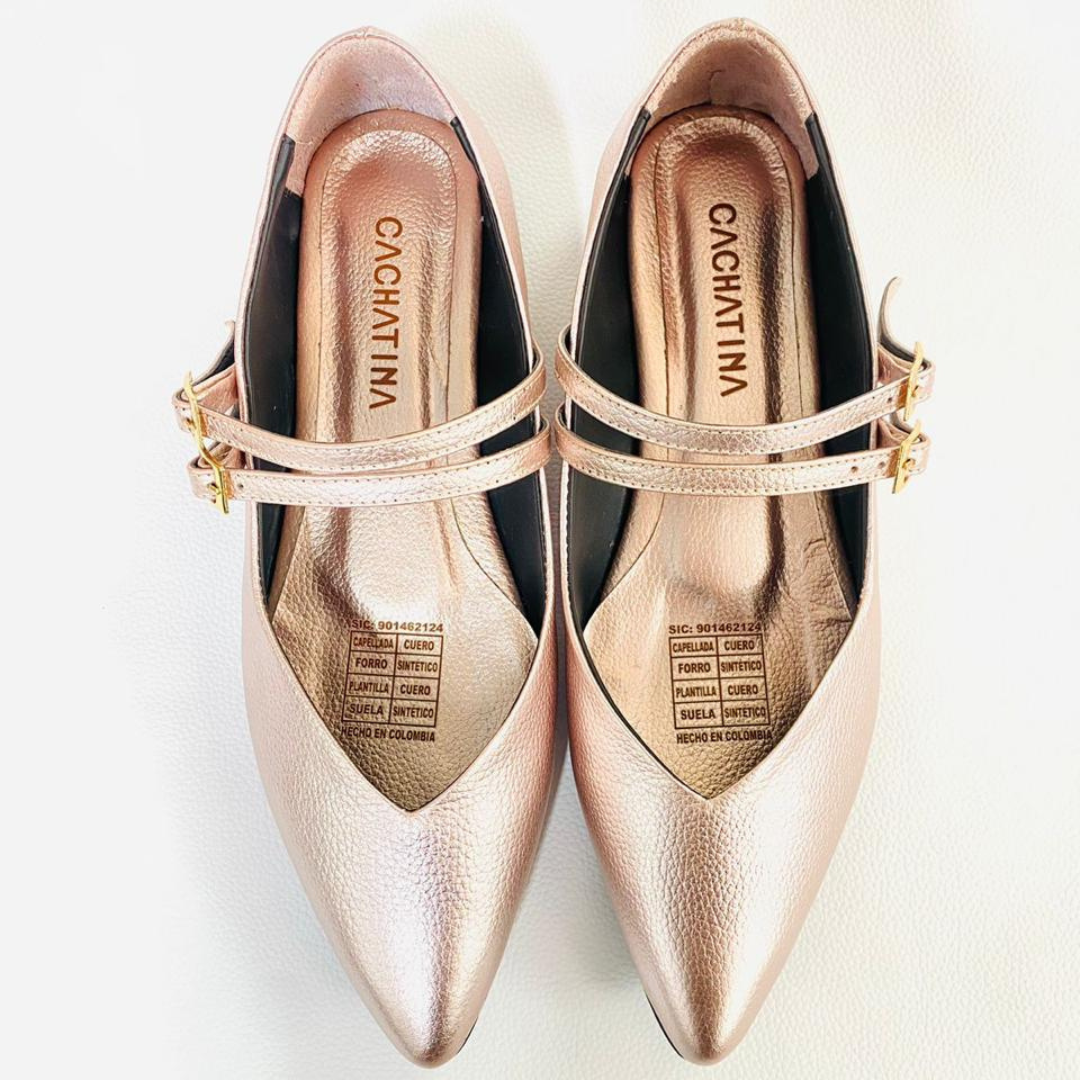 CALZADO CACHATINA - SANDALIA BALETA MUJER - MARIE STORE - CUERO ORO ROSA