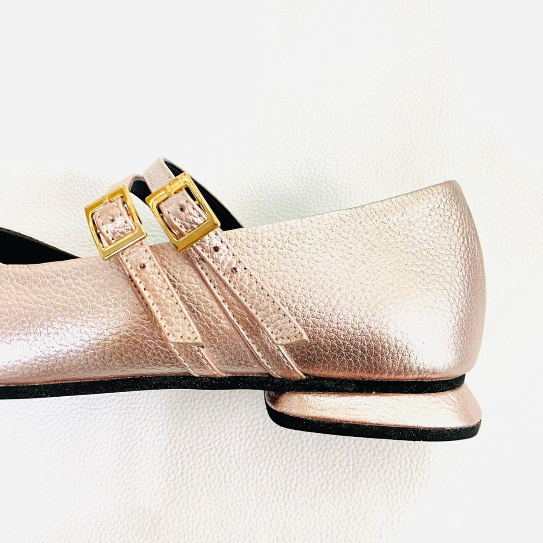 CALZADO CACHATINA - SANDALIA BALETA MUJER - MARIE STORE - CUERO ORO ROSA