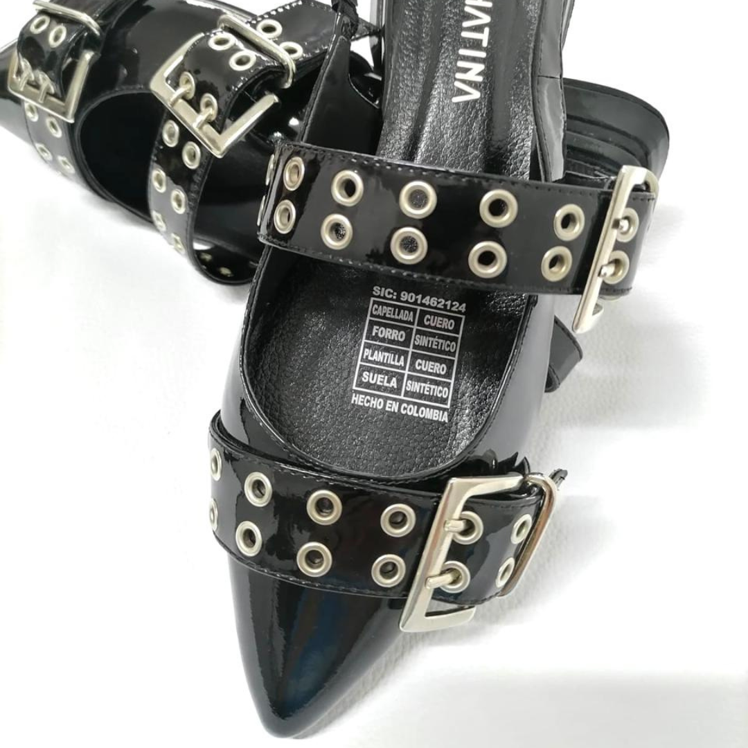 CALZADO CACHATINA - SANDALIA BALETA MUJER - YUNA - CUERO CHAROL NEGRO