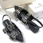 CALZADO CACHATINA - SANDALIA BALETA MUJER - YUNA - CUERO CHAROL NEGRO
