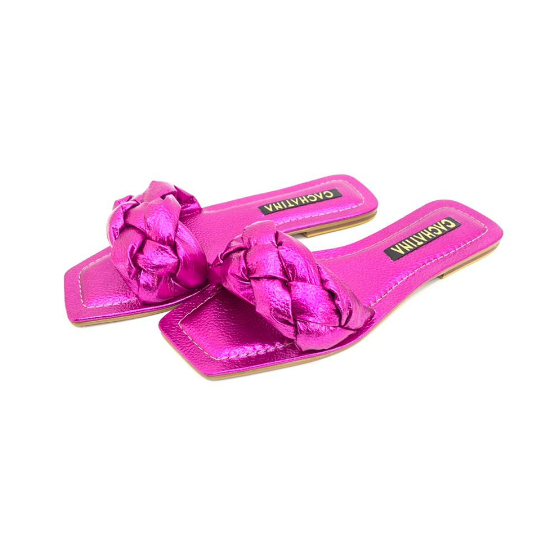 SANDALIA PLANA - ARYA - CUERO FUCSIA METALIZADO - CALZADO CACHATINA