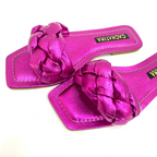 SANDALIA PLANA - ARYA - CUERO FUCSIA METALIZADO - CALZADO CACHATINA