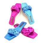 SANDALIA PLANA - ARYA - CUERO FUCSIA METALIZADO - CALZADO CACHATINA