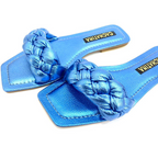 SANDALIA PLANA - ARYA - CUERO AZUL METALIZADO - CALZADO CACHATINA