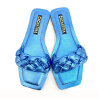 SANDALIA PLANA - ARYA - CUERO AZUL METALIZADO - CALZADO CACHATINA