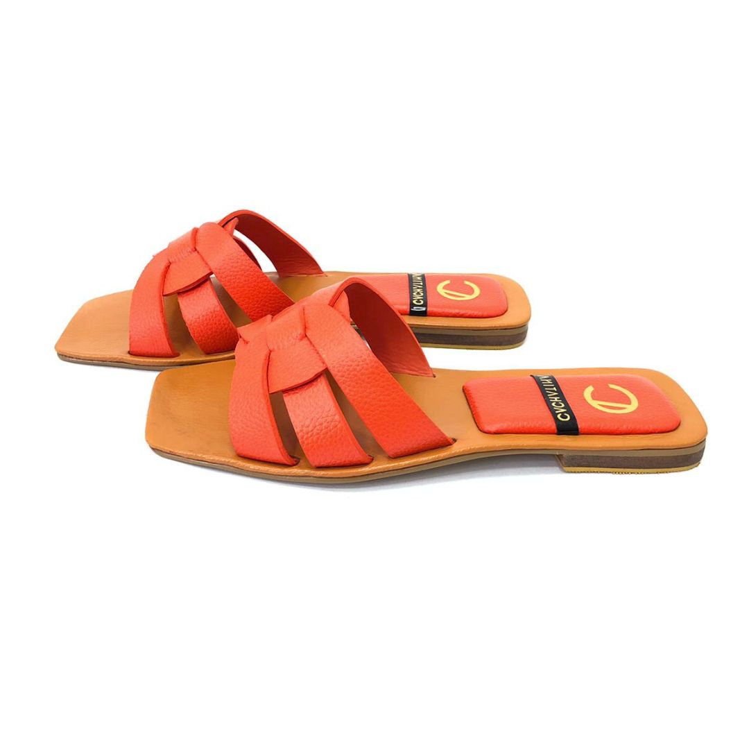 SANDALIA PLANA - IZUMI - CUERO NARANJA - CALZADO CACHATINA